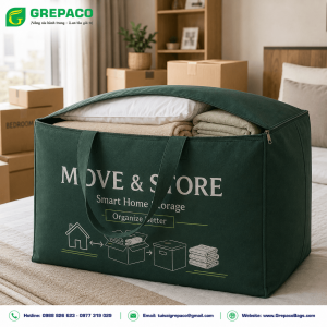 Túi vải không dệt đựng chăn ga GREPACO – In logo theo yêu cầu, bền đẹp và sang trọng.