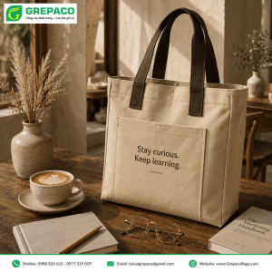 Mẫu túi vải bố canvas dạng hộp cao cấp do GREPACO sản xuất.